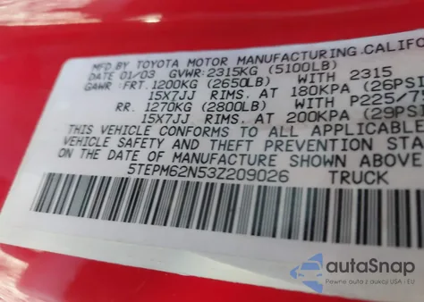 2003 Toyota Tacoma из США, поврежденный, VIN 5TEPM62N53Z209026